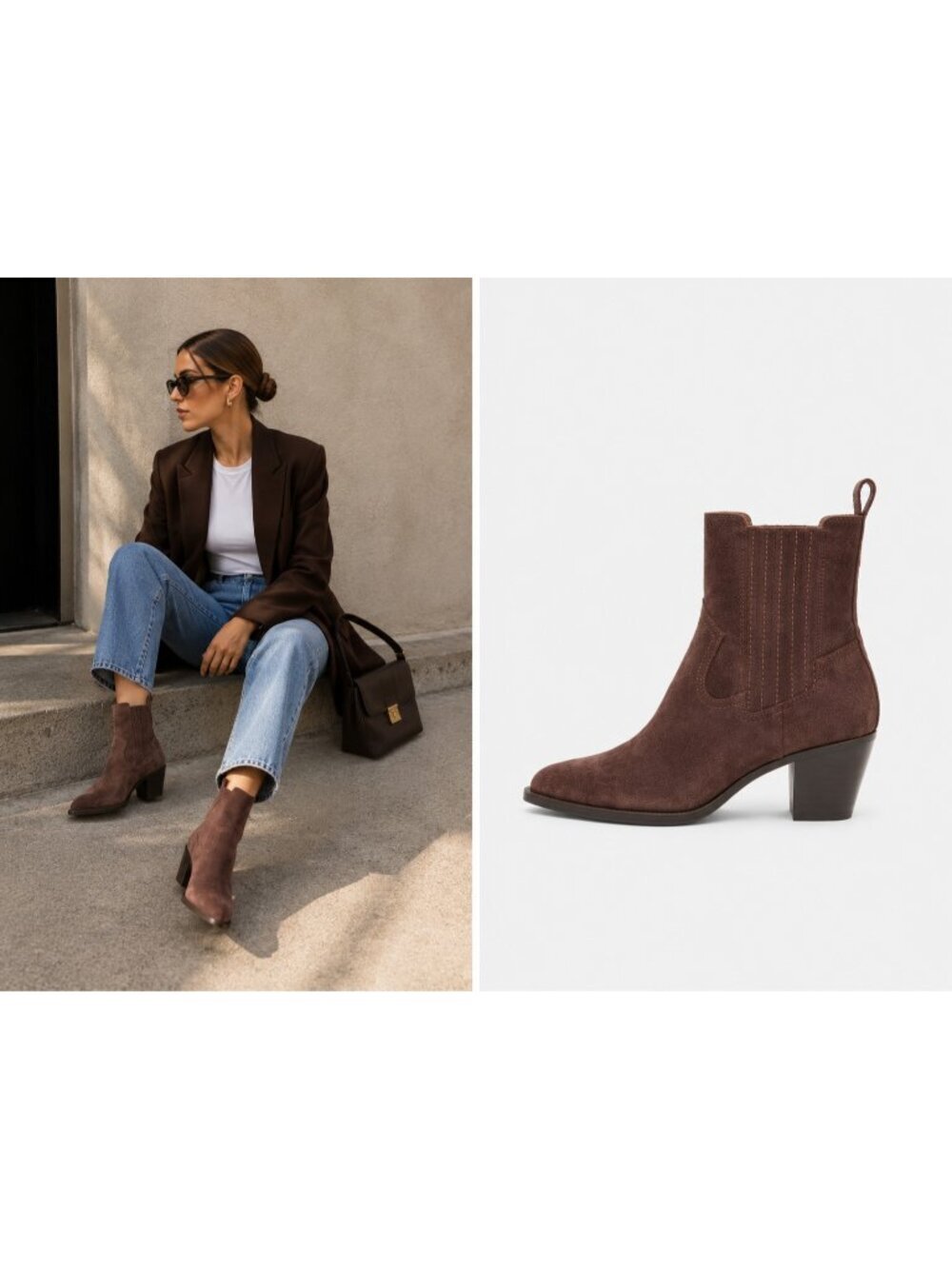 Dolce Vita Brown Suede Western Chelsea Ankle Boots Pointed Toe Block Heel Size 7